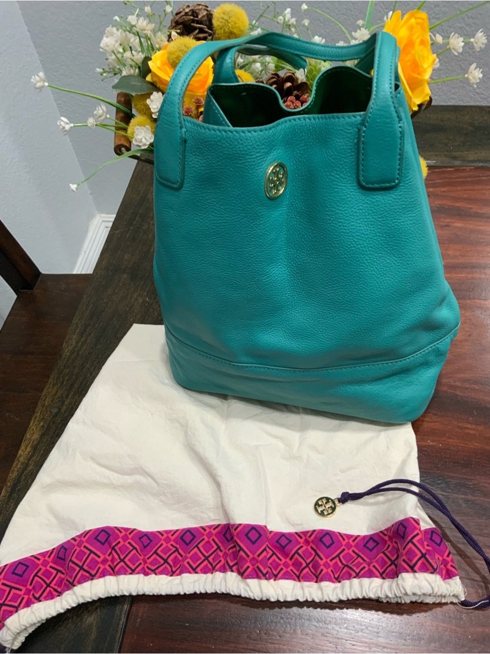 TORY BURCH Handbag MICHELLE TOTE OS TURQ/401 Style 51129773 w/Dust Bag Turquoise